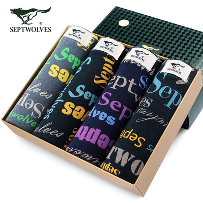 

Seven wolves mens underwear cotton printed in the waist four corner pants underwear mens boxer shorts 94662 gift box 4 strips mixed color