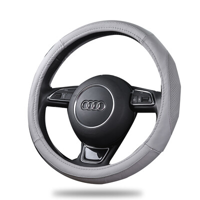 

MUNIUREN leather car handle steering wheel cover strong&durable four seasons universal car cover B black medium