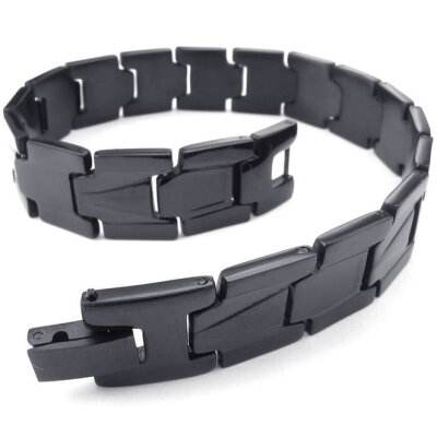 

Hpolw Mens black Stainless Steel Bolt button Bracelet, Classic deft design Link Wrist,15mm(0.6") Length: 8.5"(21.6cm