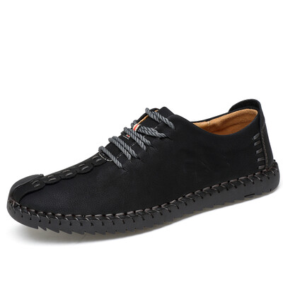

Men British Style Retro Stiching Soft Sole Lace Up Flat Cap-toe Shoes