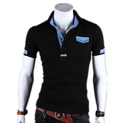 

Zogaa Mens POLO Shirt Fashion SLim Short Sleeve Denim Color Matching