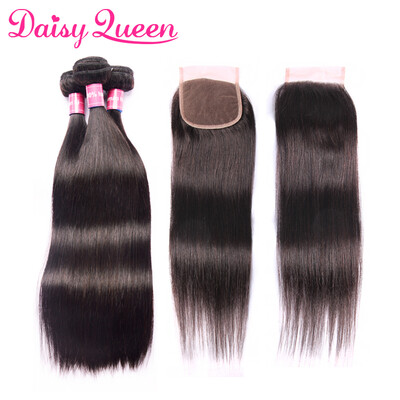 

Malaysian Straight Virgin Hair 3 Bundles With Closure Cheap Human Hair Bundles With Closure Free Part 4pcslot Daisy Queen Hair