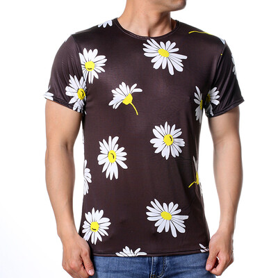 

Mens Fashion Summer Top Flowers Printed Slim Fit Short Sleeve Shirt