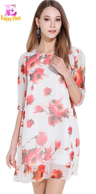 

M - 5XL плюс размер шифон элегантный новый лето 2018 цветок принт платье женщины плюс размер половина рукав свободно случайные