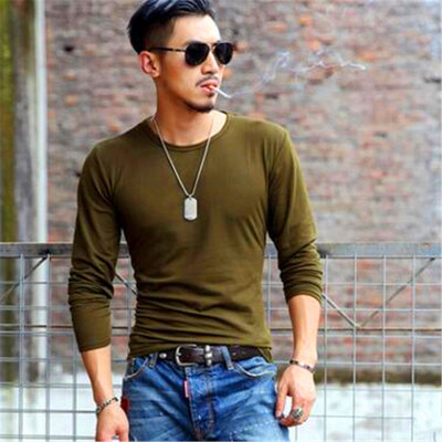 

Mens Wear Fashion V-collar T-shirts Youth Casual Long Sleeves Tops Male Comfortable Cotton Bottoming Shirts