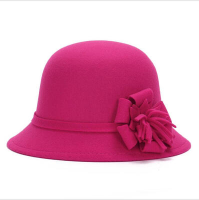 

Womens Retro Plain Winter Hat Flower Attchment Fedora Bowler Cap