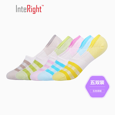 

INTERIGHT Invisible Socks Womens Cotton Jacquard Silicone Strips Anti-Invisible Socks Five Pairs Boxed Color Mix