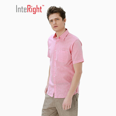 

INTERIGHT Short Sleeve Shirt Mens Cotton Blend Casual Shirt Short Sleeve Coral Red