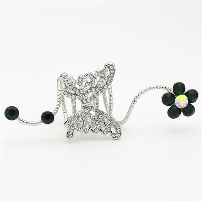 

Fashion Women Crystal Butterfly Spring Ring Imitation-Pearl Bridal Jewelry Finger Ring Rhinestone Flower Anel Wedding Party Ring