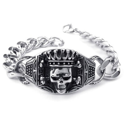 

Hpolw Mens Stainless Steel Bracelet Gothic Skull King Charm Biker Link Silver Black