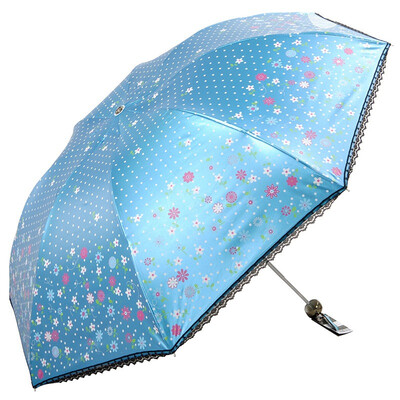 

【Jingdong supermarket】 paradise umbrella black polyester color plastic folding umbrella umbrella UV umbrella sun umbrella 33138E spring pleasant gray blue