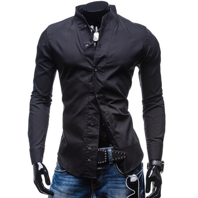 

Zogaa New Men's Shirt Pure Color Slim Casual Fashion
