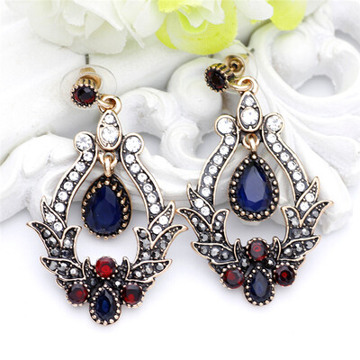 

Hot Sale Style Turkish Women Flower Vintage Earrings Antique Gold Color Resin Jewelry Water Drop Dangle Earring Bridal Bijoux