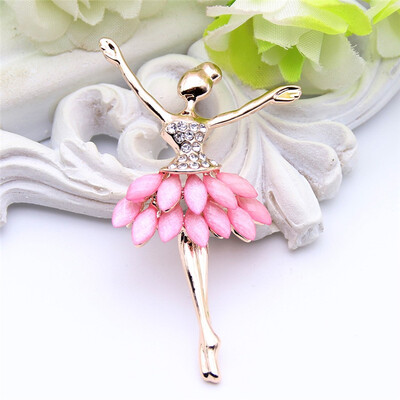 

Fashion Women Ballerina Girl Brooch Pin Resin Rhinestone Dancer Jewelry Gold Color Waltz Dance Brooches Broches Lapel Shawl Pin