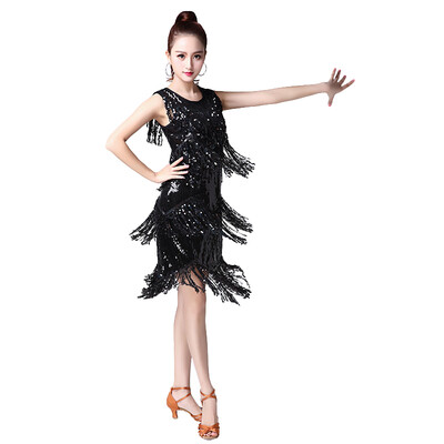 

Haute Qualité De Dance Latine Paillettes Gland Vêtements de Performance De Dance Latine Étape Performance Robe Latine Rumba Concur