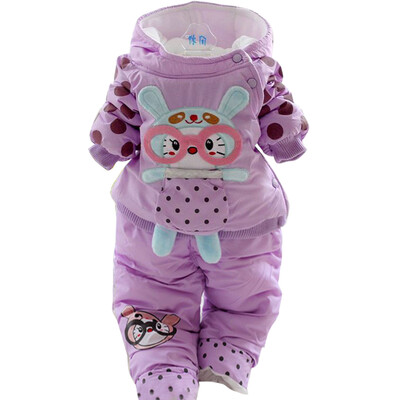 

Девочки зимний теплый с капюшоном одежда наряды мультфильм Кролик куртки пальто+брюки