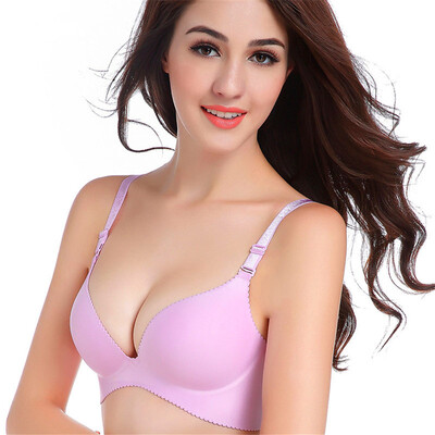 

Hot Latest One-piece Seamless Solid Color Smooth Gather Adjustable Rimless Sexy Bra Underwear Set 9Colors