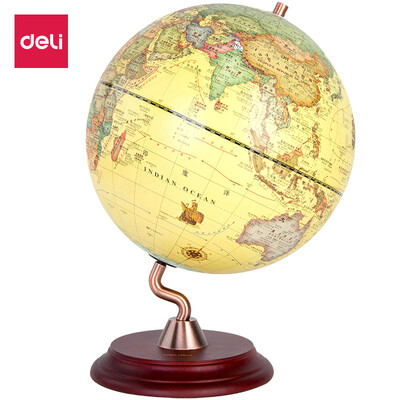 

Deli deli diameter 25cm wooden base S-type bracket globe creative retro globe ornaments 2217