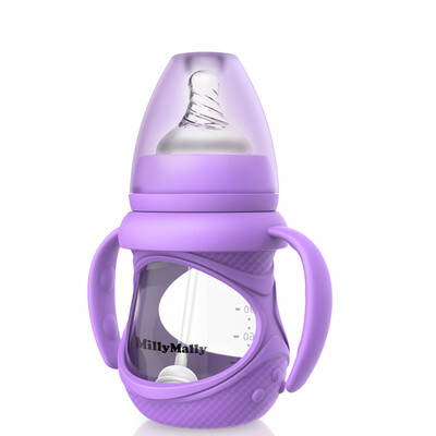 

MillyMally infant macarons shatter-resistant glass bottle wide caliber baby supplies 150ML noble purple