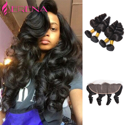 

Grade 7A Raw Indian Virgin Hair Loose Wave With Frontal Ear to Ear Closure Remy Human Hair Bundles With Lace Frontals Curl Weave