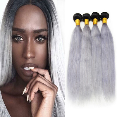 

Nami Hair 4 Bundles 1b / Grey Ombre Бразильские прямые человеческие волосы объединяют два тональных цвета 10 "-22" T1B / Silver Grey Человеческие волосы Weave