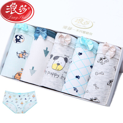 

Langsha Ms underwear cotton cartoon cute young girl girl female middle waist triangle shorts student pants breathable seamless printing school garden wind 5 loaded 8107 mixed color M