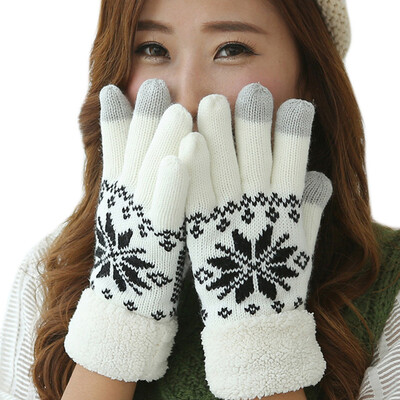 

Fashion Women Warm Winter Snowflake Finger Mittens Thick Gloves Wool Knitted Fleece Screen Touchable Gloves For Mobile Phone