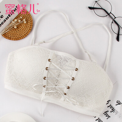 

MIGEER strapless gathered non-slip girl bra lace underwear white 70A