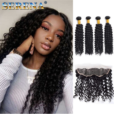 

Tissage Lisse Avec Closure Pas Cher 8A Lace Frontal With Bundle Deep Wave Curly Brazilian Virgin Hair With Frontal Closure