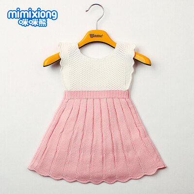 

2018 Casual Kids Dresses For Girls Summer Sleeveless Wedding Dress White A-Line Pleated Newborn Baby Sundress Pink Knit Kid Wear