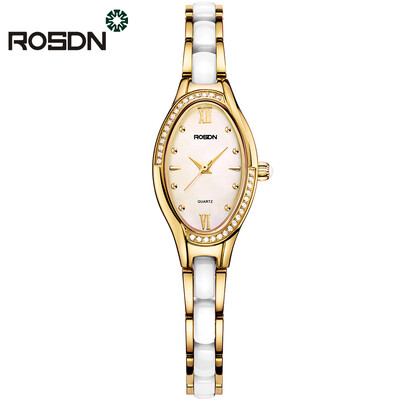 

ROSDN Brand Women Rose Gold Watch Luxury Crystal Sapphire Ladies Ceramic Band Quartz Watch Waterproof Wristwatches
