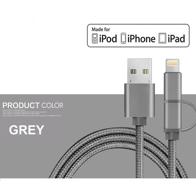 

MFI 2in1 Mobile Phone Charger Cable For iPhone 5 6 7 usb For Samsung Huawei Xiaomi Micro Usb Nylon braided metal Cable