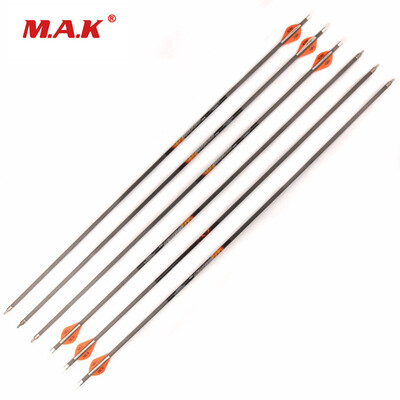 

6 pcs Spine 500 Pure Carbon Arrows OD 76 mm with Replaceable Tips & Explosion-proof Ring for Archery Shooting Hunting