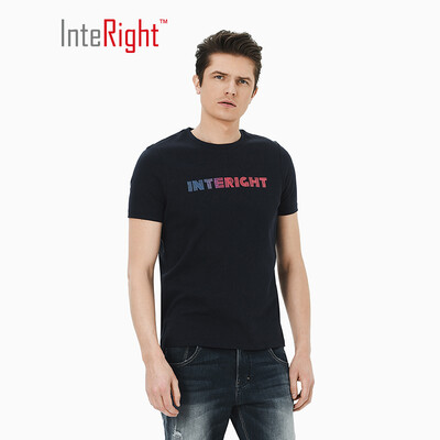 

INTERIGHT short-sleeved mens water soft cotton letter printing round neck T-shirt black