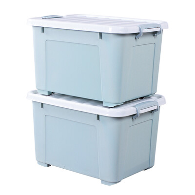 

Baicaoyuan plastic storage box storage box moving clothes sundries storage box thickening belt pulley 50L 2 loaded blue gray