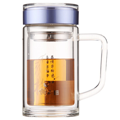 

[Супермаркет] Хуа Яджинг Jingdong двойные стеклянная крышка приводной ручки повелительниц офиса термостойкого стекла чашка чая чашка M HBL1-350 прозрачный голубоватый 350 мл