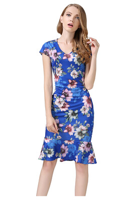 

Womens Floral Bodycon Dress with Ruffle Hem