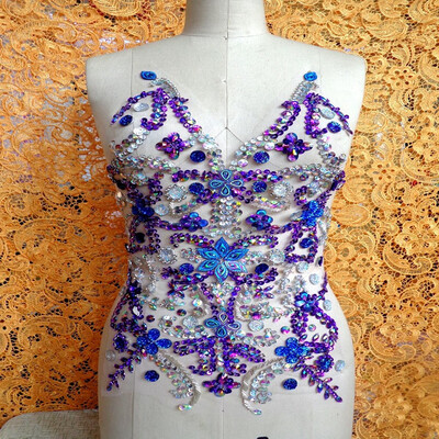 

Pure hand made sew on Rhinestones applique purpleclear AB colour crystals patches 5032cm DIY dress accessory