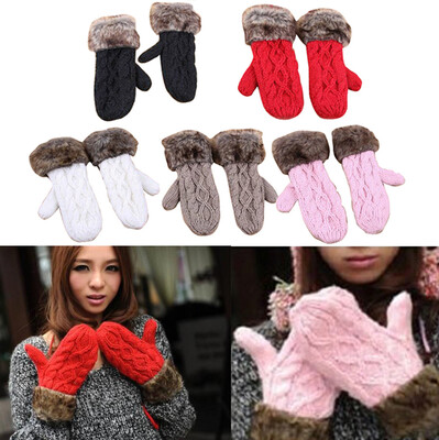 

Lady Women Ragwool Winter thickening Mittens Knitted Warm Fur Halter Wrist Glove
