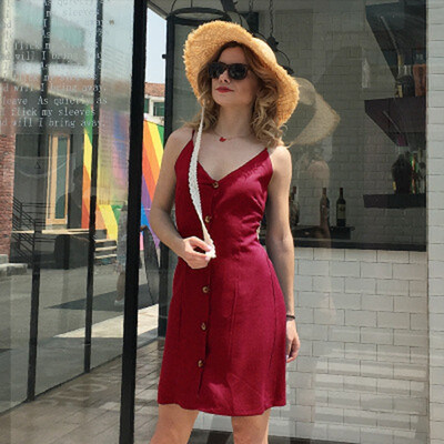 

Try Everything Cotton Summer Dress Women 2018 V Neck Button Casual Dress For Women Backless Summer Dresses Strapless dress