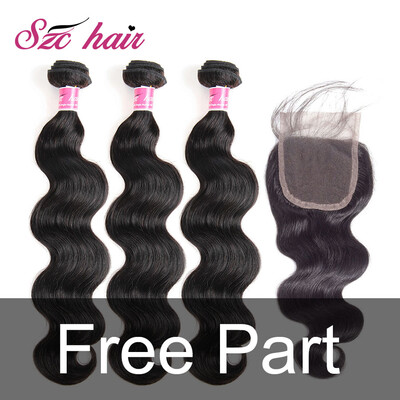 

SZC Peruvian Virgin Hair Body Wave 3 Bundles with Closure Unprocessed Virgin Human Hair Weave Bundles Extensions Natural Color