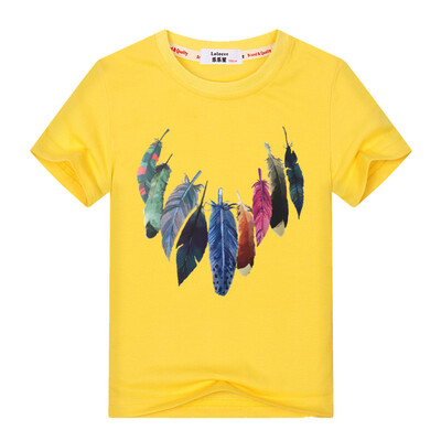 

2018 Модные летние девушки t рубашки Индийская перо Печать с коротким рукавом майка Детская одежда для девочек Одежда для верхней