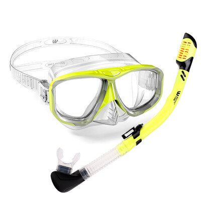 

WaterTime Frog Fins Плавание Snorkeling Sambo Set Goggles Adult Full Dry Snorkel Equipment Diving Mask Yellow