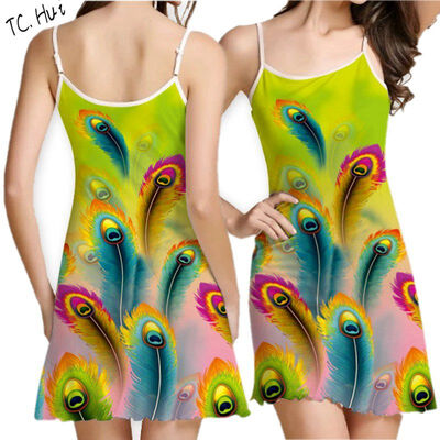 

2018 new trend fashion digital printing round neck strapless dress waist vest skirt dress