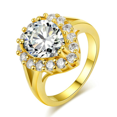 

Fashion Jewelry Ladies Engagement Ring Simple 18K Gold Plating Transparent Peach Crystal R494