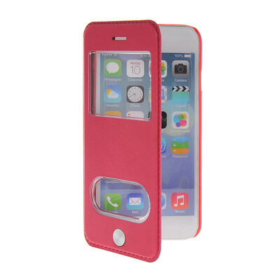 

MOONCASE View Window Leather Side Flip Pouch Stand Shell Back ЧЕХОЛ ДЛЯ Apple iPhone 6 Plus Hot pink
