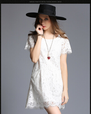 

M - 5XL плюс размер кружева офис новый 2018 черный белый мини женщин платье лето большой размер короткий рукав элегантная дама