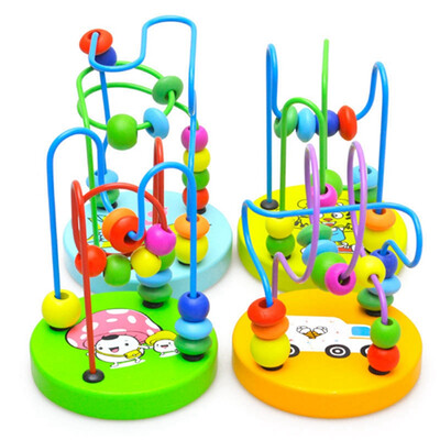 

Children Kids Baby Colorful Wooden Mini Around Beads Educational Game Toy