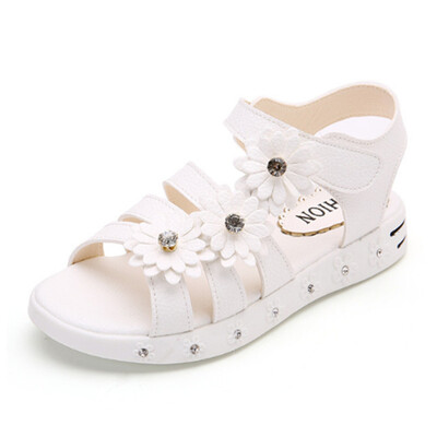 

Kids Flower Beach Sandals Girls Princess Shoes Children New Flower Anti-Slipper Roman Sandals 3 Color Size 27-37