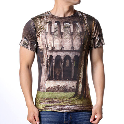 

Fashion Mens O-neck Building Print Pullover T-Shirts